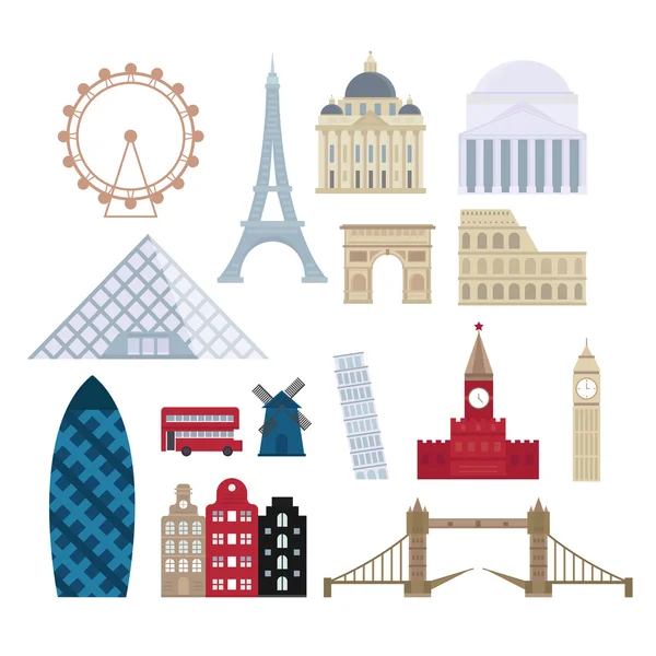 Eurotrip bâtiments touristiques, Voyage célèbres monuments du monde design et Euro voyage architecture aventure — Image vectorielle