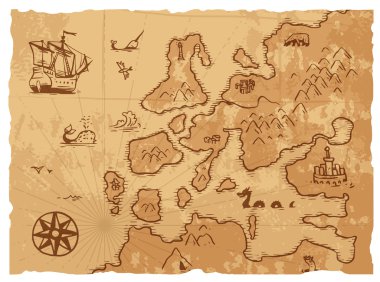 Eski vintage retro antik harita antik coğrafya arka plan vektör illüstrasyon.