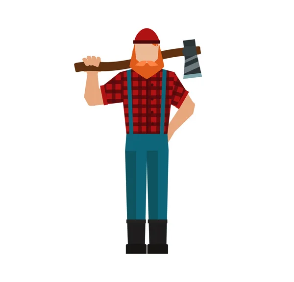 Lumberjack, marceneiro, lenhador um marceneiro carpinteiro machado, floresta de marceneiro forte vetor de caráter plano . —  Vetores de Stock