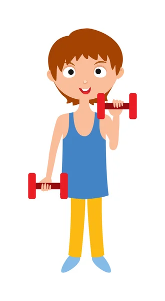Chica joven con pesas saludable entrenamiento gimnasio entrenamiento deportivo vector de dibujos animados . — Archivo Imágenes Vectoriales