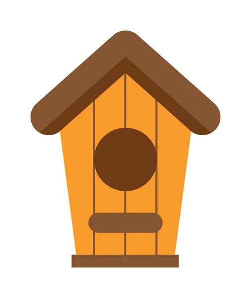 Handcrafted wooden hut with roof for birds, safe from cold and wind protection nesting box flat vector. — Stock Vector