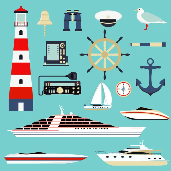 Námořní a mořské ikony a konstrukčního prvku Sea symboly. — Stockový vektor