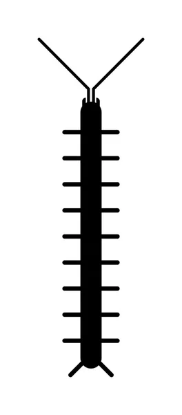 Tausendfüßer Cartoon posiert flache Insekt schwarze Silhouette Vektor. — Stockvektor
