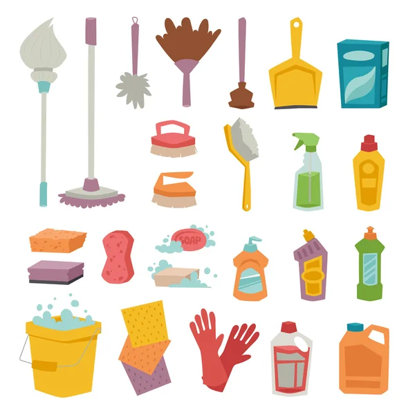 Cleanser bottle chemical housework product and plastic box care wash equipment vector icons — Stock Vector