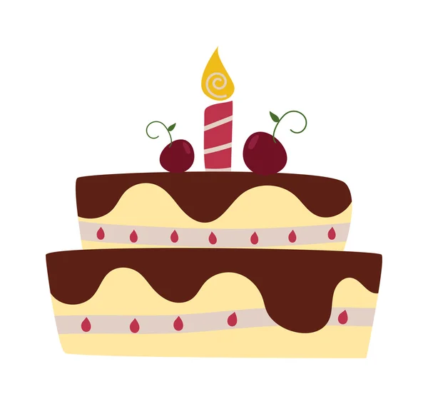Schokoladencreme Geburtstagstorte gekrönt Kuchen isoliert mit weißen Scheiben und Sahne Blumen dekoriert Vektor. — Stockvektor