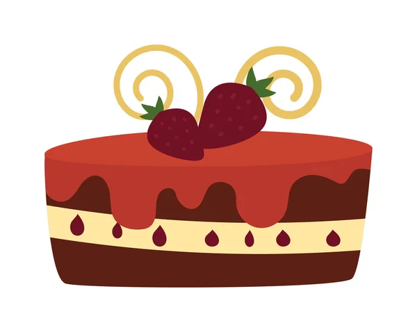 Csokoládé krém születésnapi torta tetején pite izolált fehér szelet és a tejszín virágok díszített vektor. — Stock Vector