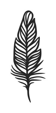 Rustik dekoratif siyah tüy doodle vintage sanat grafik vektör.