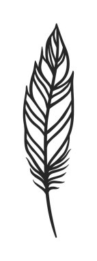 Rustik dekoratif siyah tüy doodle vintage sanat grafik vektör.