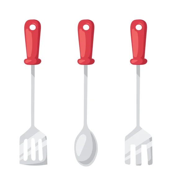 Kök slev matlagning kulinariska silver hemutrustning platt vektor illustration. — Stock vektor