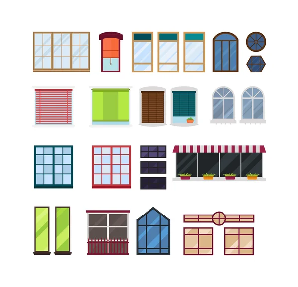 Diferentes tipos de janelas de casa elementos vetoriais isolados no fundo branco . —  Vetores de Stock