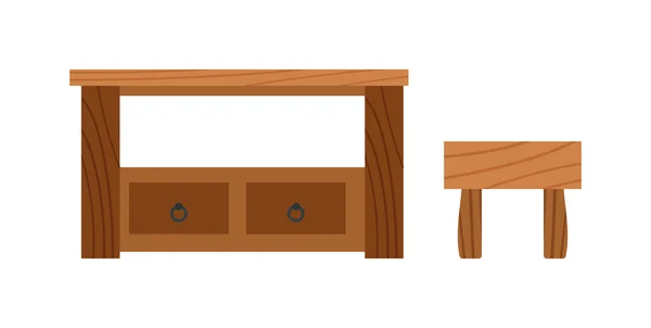Wooden old brown table and wood desk surface retro flat vector isolated. — 스톡 벡터