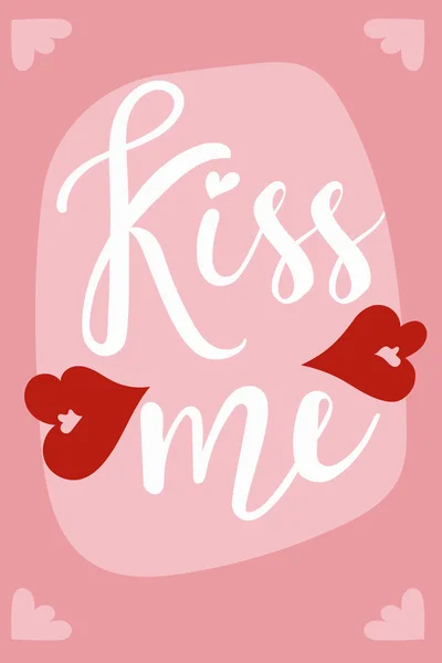 Vector illustration with hearts Kiss Me love card for happy romantic day. — 스톡 벡터