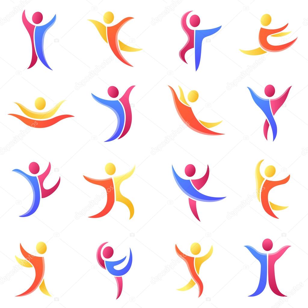 Silhouette different abstract people and twins icons — Stock Vector