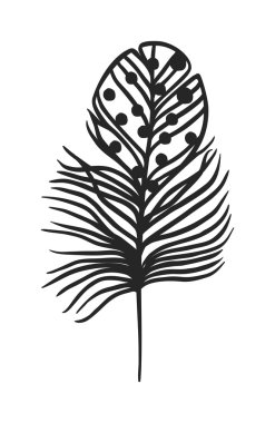 Rustik dekoratif siyah tüy doodle vintage sanat grafik vektör.