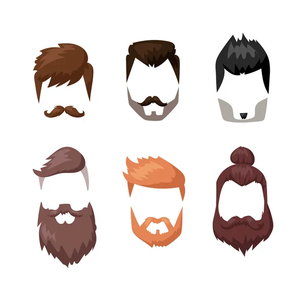 Coiffures barbe et cheveux visage coupé masque plat collection de dessins animés — Image vectorielle