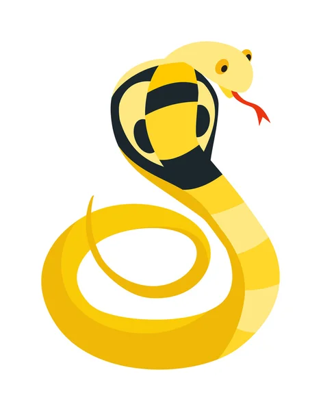 Cobra Serpent enroulé et prêt à frapper montrant crocs langue danger reptile animal faune dessin animé vecteur . — Image vectorielle