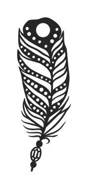 Rustik dekoratif siyah tüy doodle vintage sanat grafik vektör.