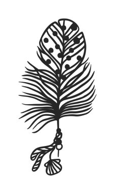 Rustik dekoratif siyah tüy doodle vintage sanat grafik vektör.