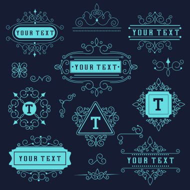 Set lüks monogram şablon ular kaligrafik zarif süs hatları vektör.