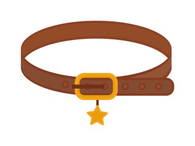 Brown leather animal dog collar with golden star belt control domestic pets vector. clipart