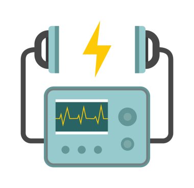 Defibrilatör ünitesi izole tıbbi, kalp, kardiyak, acil ekipman vektör simgesi.