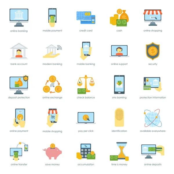 Financiën Safe Card Banking icons set credit cash betaling vector. — Stockvector