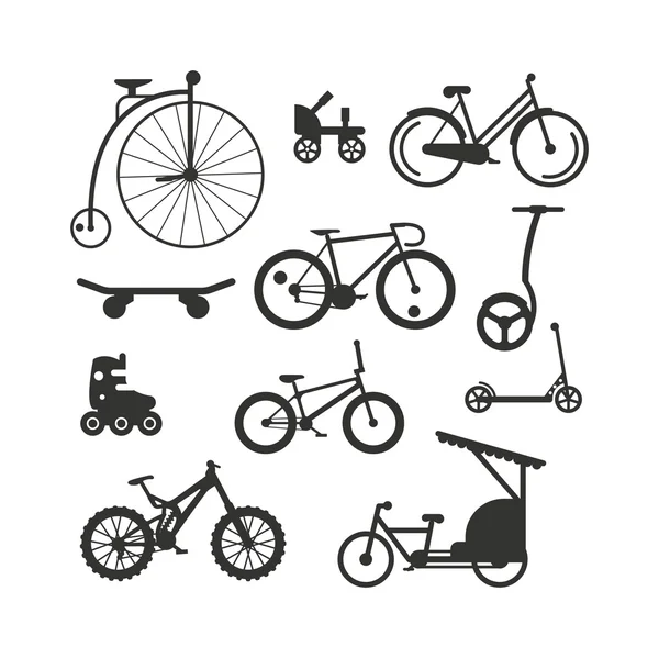 Bike black silhouette mountain, ride, transportation sport race vector. — 图库矢量图片