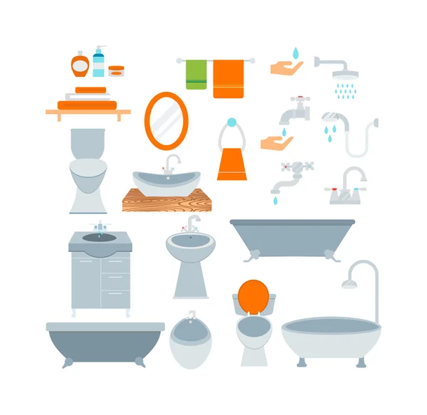 Iconos de baño de color conjunto con el proceso de ahorro de agua símbolos vector de ilustración . — Vector de stock