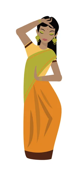 Young traditional indian woman ethnicity clothes portrait vector character illustration. — Stock Vector