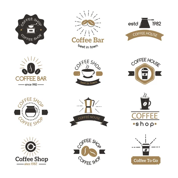 一套咖啡店标志咖啡馆符号浓缩咖啡设计早晨喝现代徽章载体. — 图库矢量图片