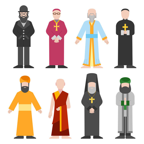 Vector set of different religion people confession man.