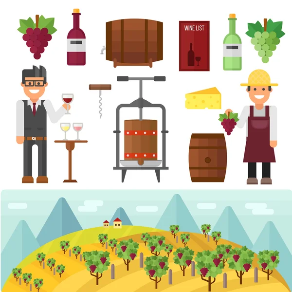 Αγρόκτημα Vinery και Οινοκαλλιέργειες αμπέλου. — Διανυσματικό Αρχείο