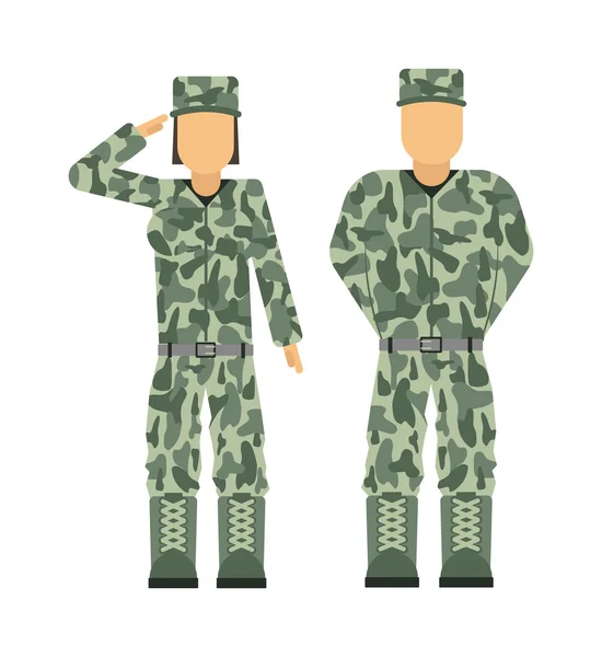 Militär Menschen Soldat in Uniform Avatar Zeichensatz isolierte Vektorillustration. — Stockvektor