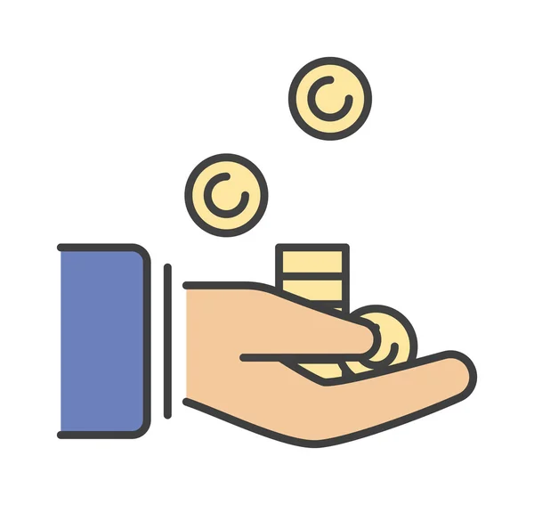 Main humaine avec argent entreprise monnaie finance investissement vecteur icône . — Image vectorielle