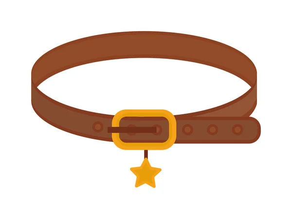 Brown leather animal dog collar with golden star belt control domestic pets vector. — Stock Vector