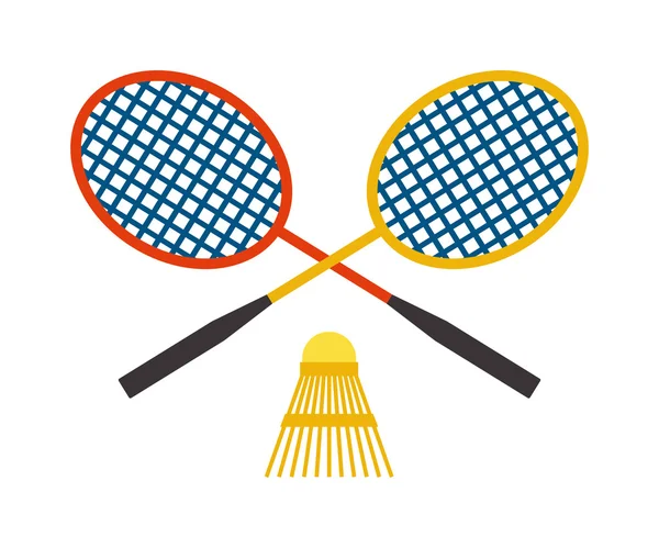 Deux raquette de badminton et jeu de navette sport loisir compétition plume fitness vecteur . — Image vectorielle