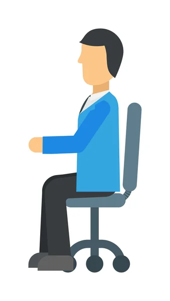 Happy young business man work in modern office on chair vector illustration. — 스톡 벡터