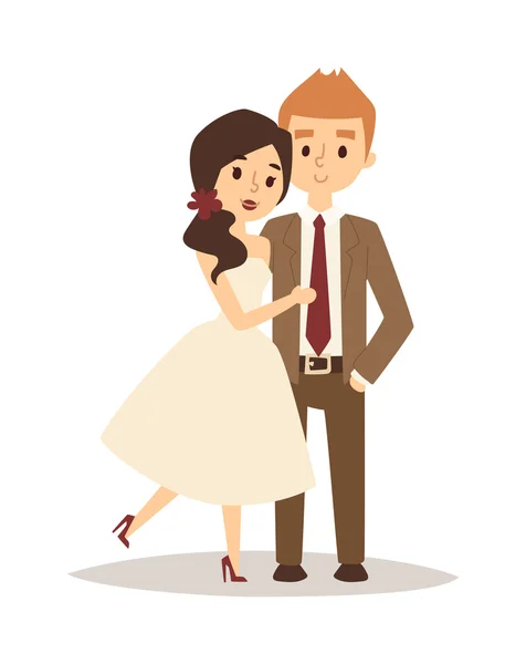 Happy bride and groom on wedding romance love couple vector. — Stock Vector