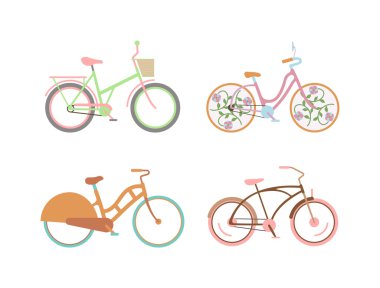 Bicycle for girls with a basket retro design vector.
