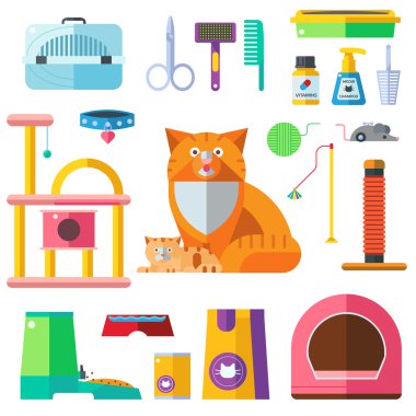 Kedi aksesuar vektör simgeleri