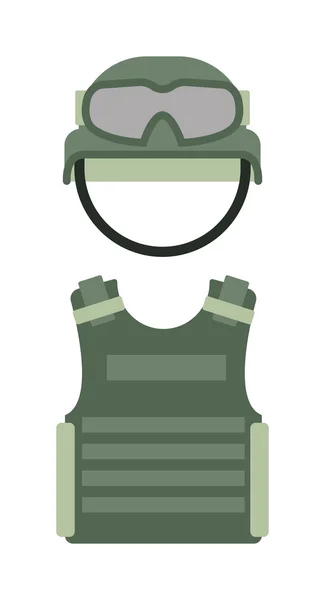 白い背景軍の緑のヘルメットとボディアーマーベクトルに隔離された軍服の制服. — ストックベクタ