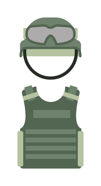 Military clothing uniform isolated on a white background army green helmet and body armor vector.