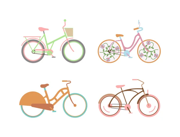 Bicycle for girls with a basket retro design vector. — Stock vektor