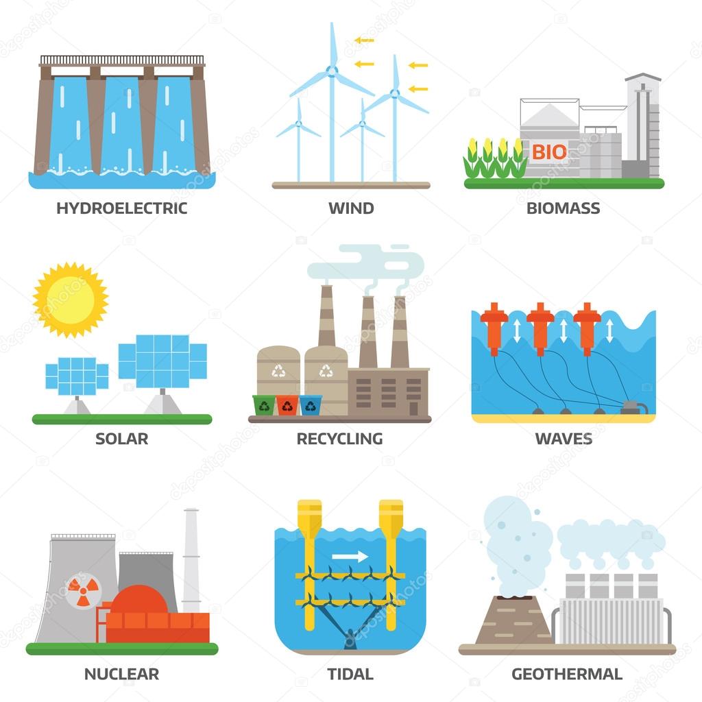 Fuentes renovables de energía imágenes de stock de arte vectorial |  Depositphotos