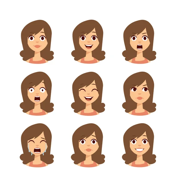 Ícones de vetor de face emoji mulher . — Vetor de Stock