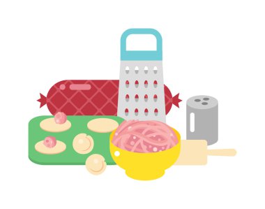 Pelmeni, et köfte vektör illüstrasyon.