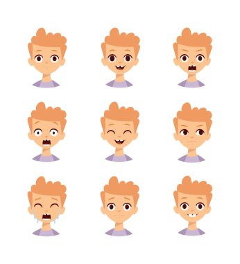 Boy emotions face vector illustration. clipart