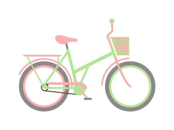 Stijlvolle Womens groene fiets geïsoleerd op witte achtergrond wiel pedaal vervoer vector. — Stockvector