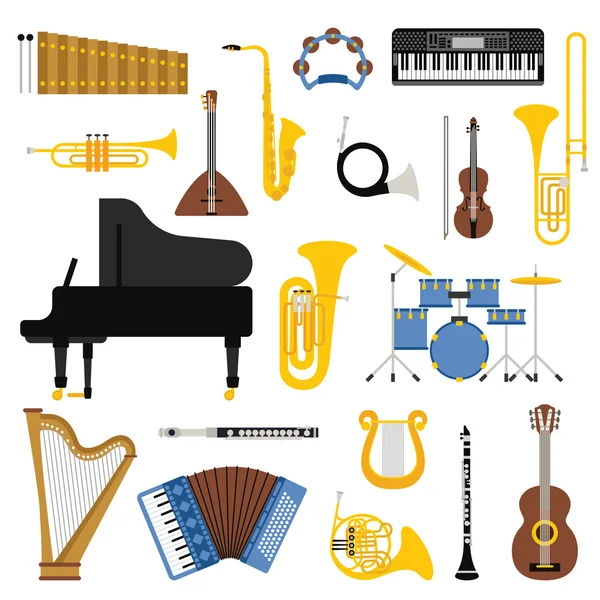 Muziekinstrumenten vector illustratie. — Stockvector