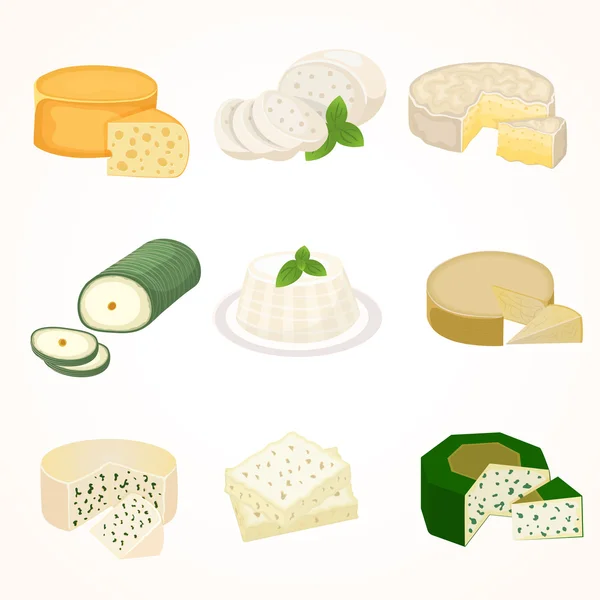 Variétés de fromages illustration vectorielle . — Image vectorielle